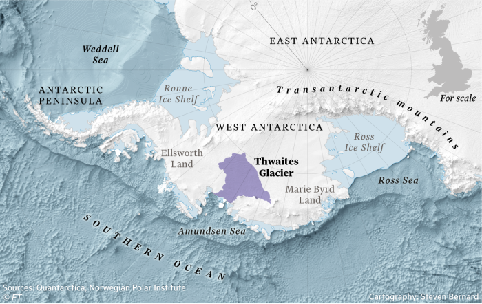 Map of Thwaites Glacier in Antarctica
